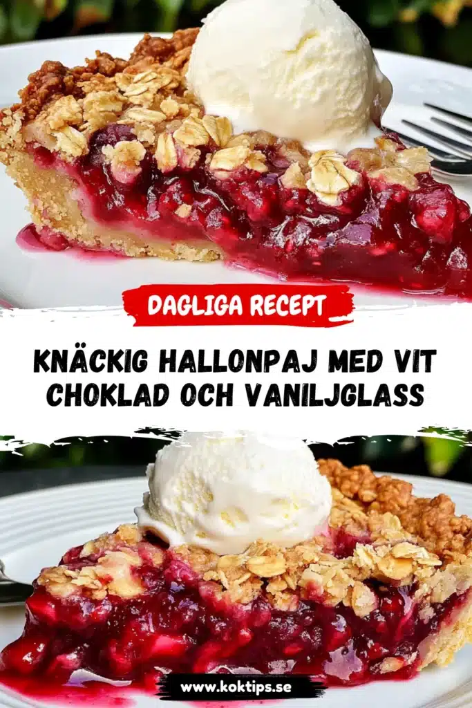 Knäckig hallonpaj med vit choklad och vaniljglass