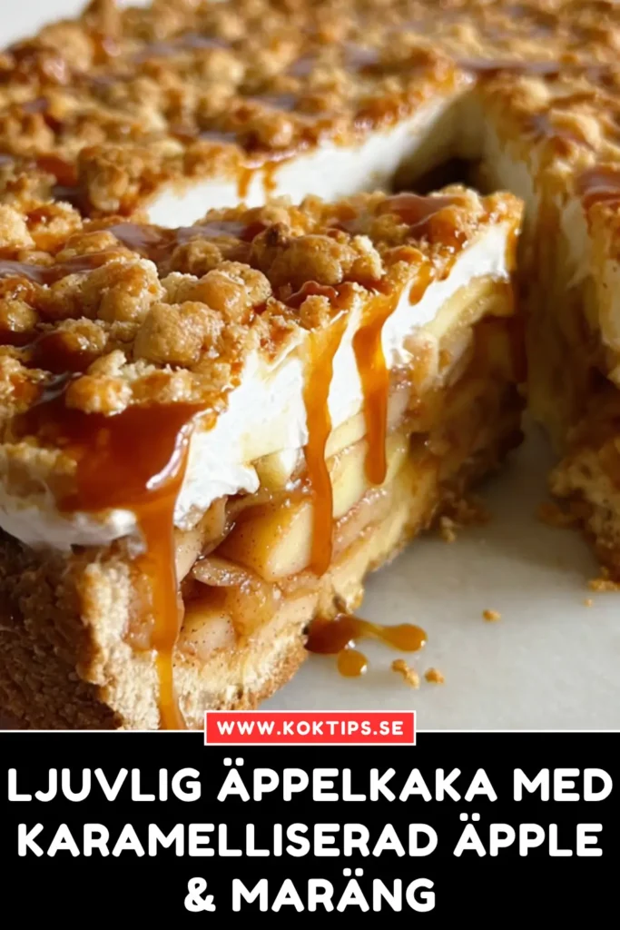 Ljuvlig äppelkaka med karamelliserad äpple och maräng