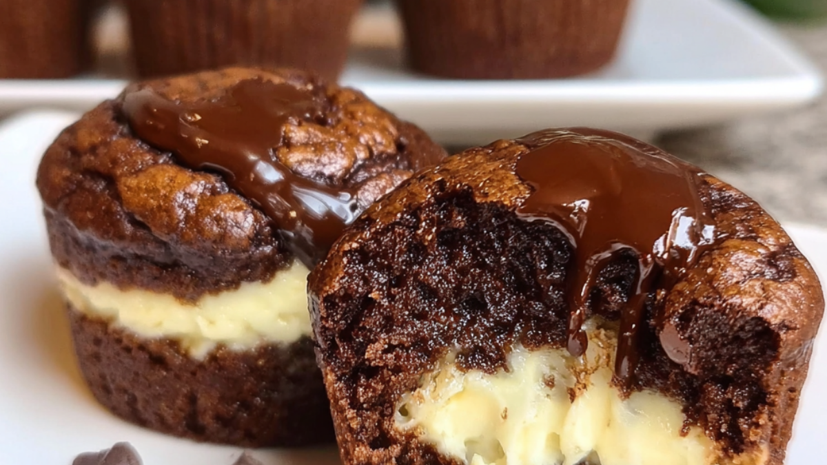 Läckra amerikanska choklad och cheesecakemuffins hemma