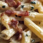pasta med bacon och färskost