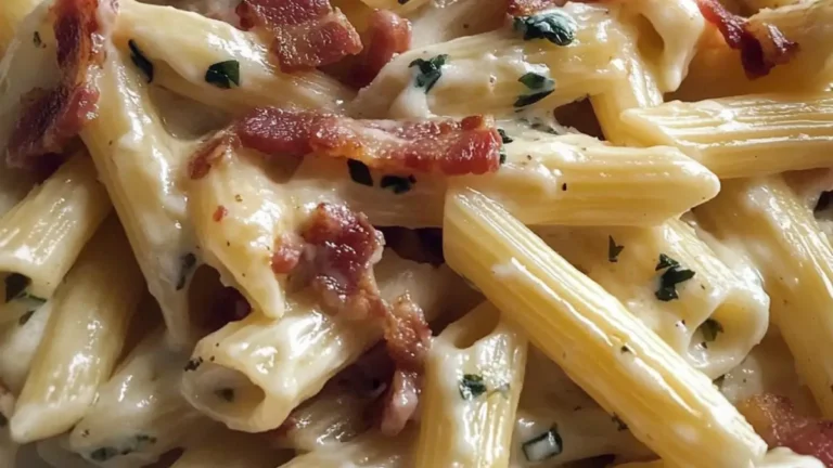pasta med bacon och färskost