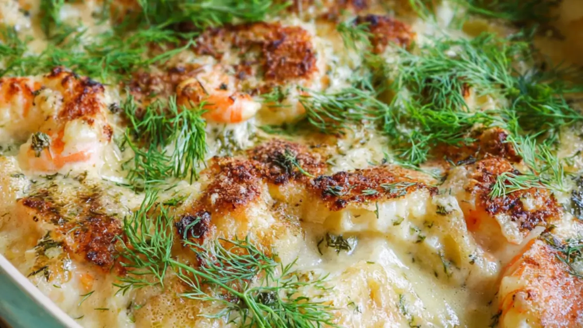 fiskgratäng med räkor och parmesan