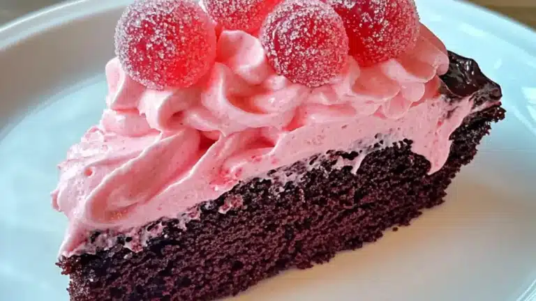 Kladdkaka med geléhallonfluff