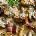 Fläskfilégryta med bacon och champinjoner
