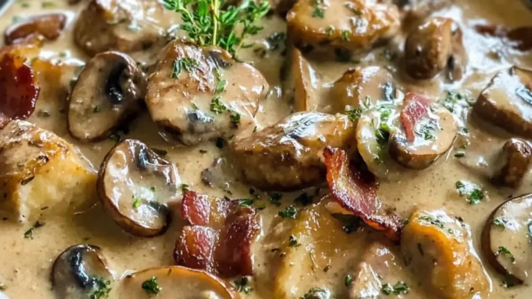 Fläskfilégryta med bacon och champinjoner