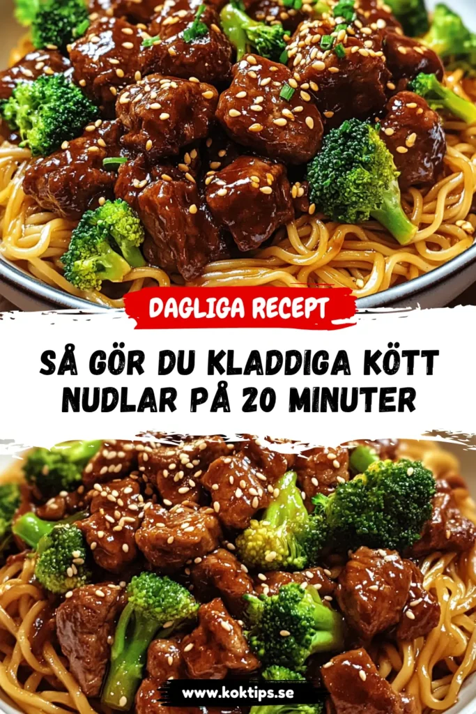 Kladdiga kött nudlar
