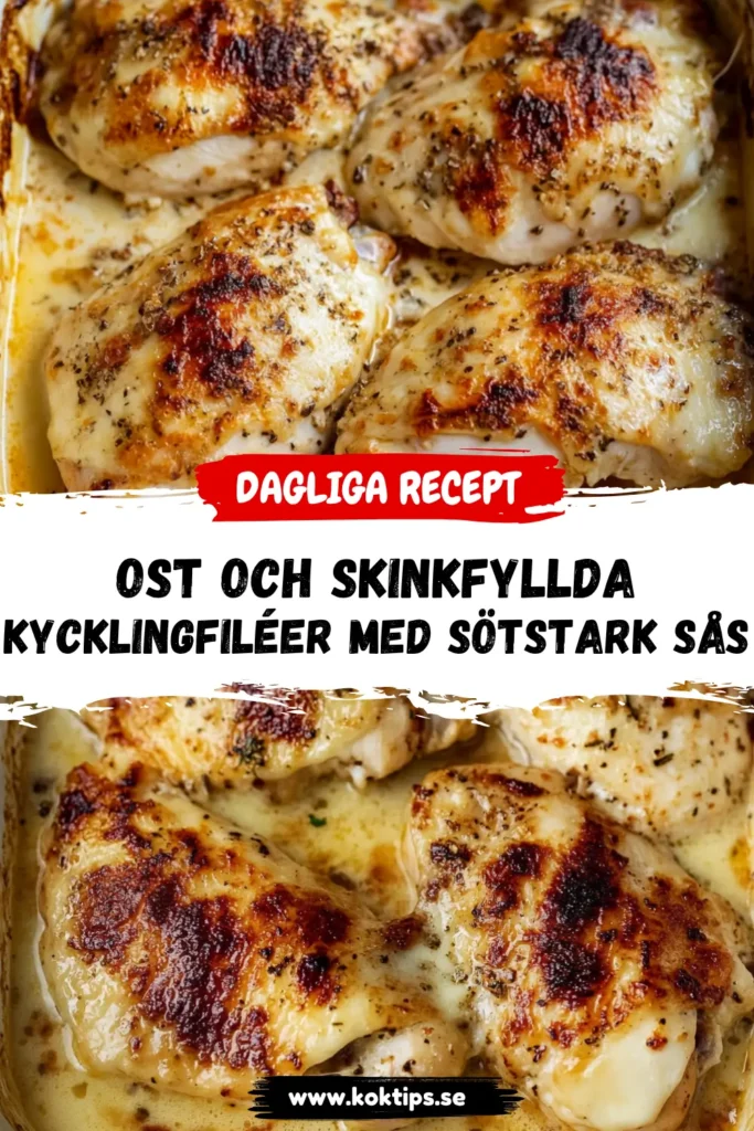 Ost och skinkfyllda kycklingfiléer med sötstark sås