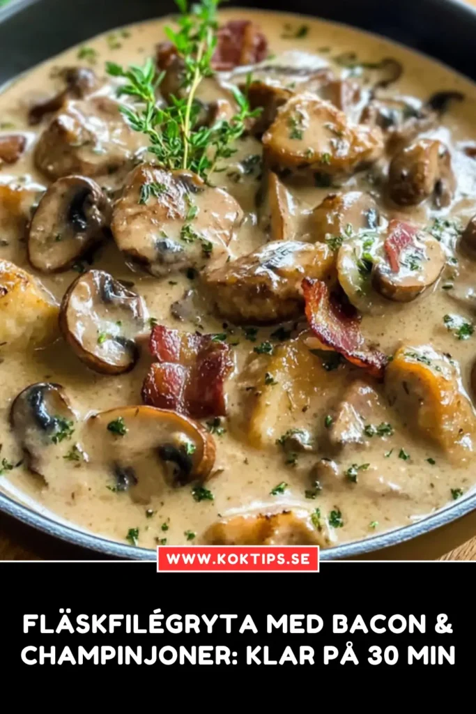 Fläskfilégryta med bacon och champinjoner