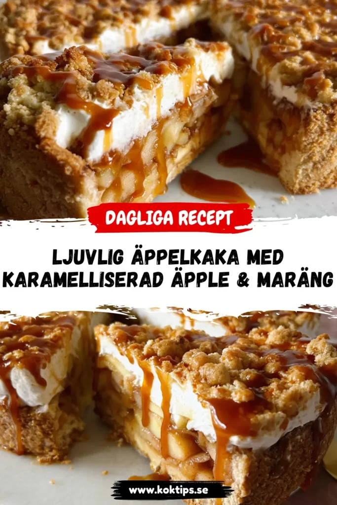 Ljuvlig äppelkaka med karamelliserad äpple och maräng