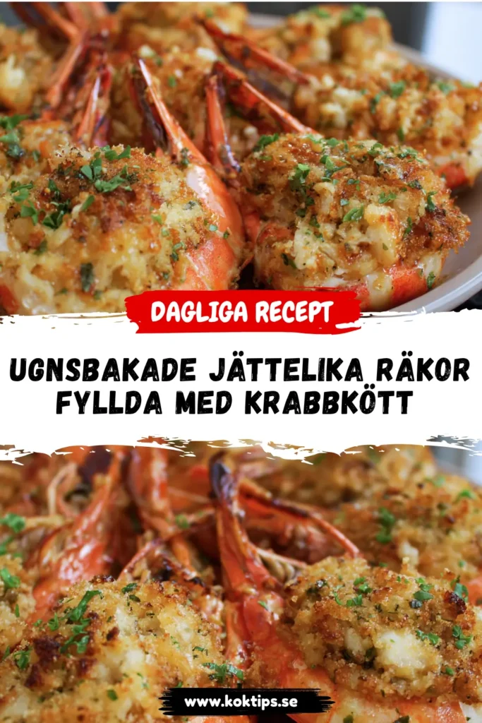 Ugnsbakade Jättelika Räkor Fyllda med Krabbkött
