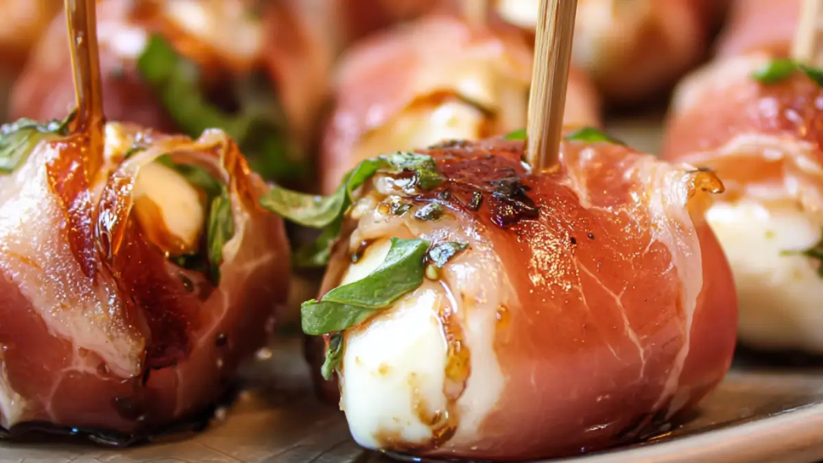 Krämiga Mozzarellabollar med Parmaskinka och Basilika