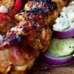 Perfekta grillade kycklingspett med fetaostsallad