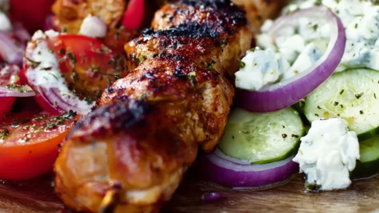 Perfekta grillade kycklingspett med fetaostsallad