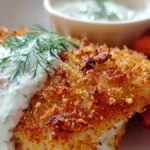 Laga parmesanpanerad torskfilé med räk och dillsås