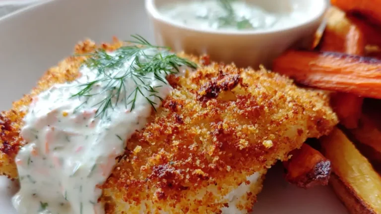 Laga parmesanpanerad torskfilé med räk och dillsås
