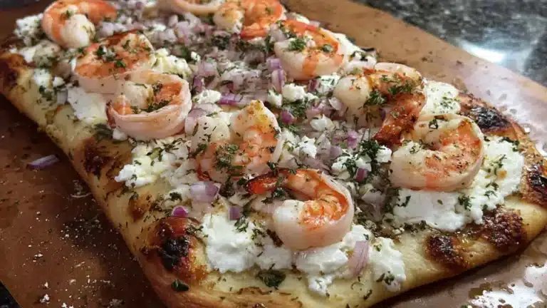 Pinsa med räkor och kräftstjärtar
