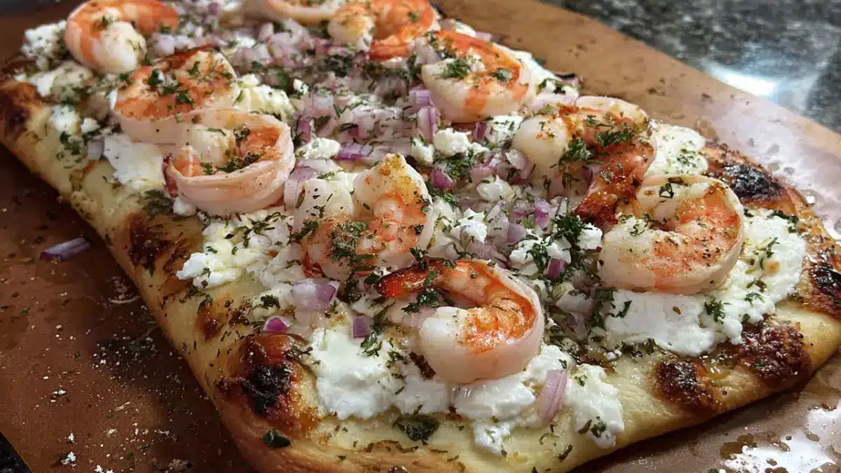 Pinsa med räkor och kräftstjärtar
