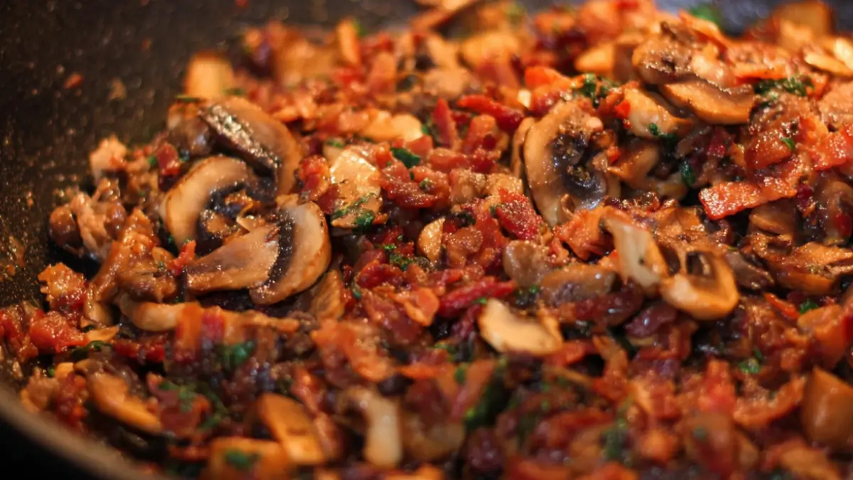 Pastasås med champinjoner och bacon