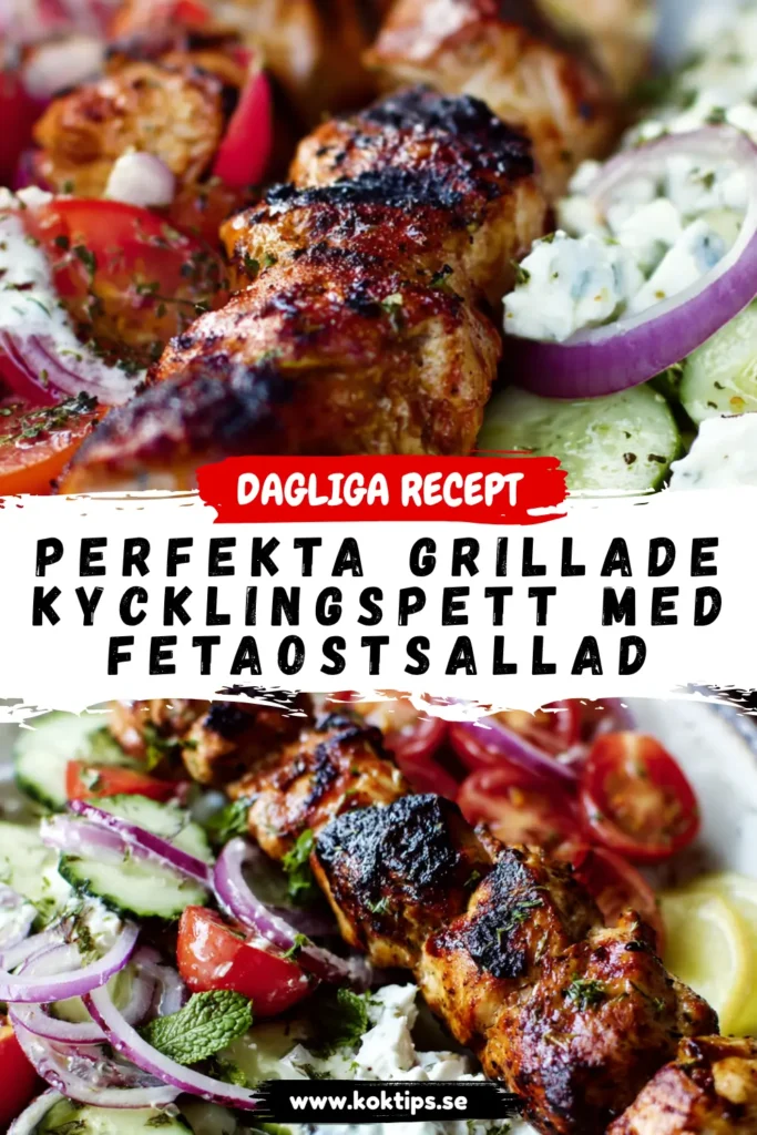 Perfekta grillade kycklingspett med fetaostsallad