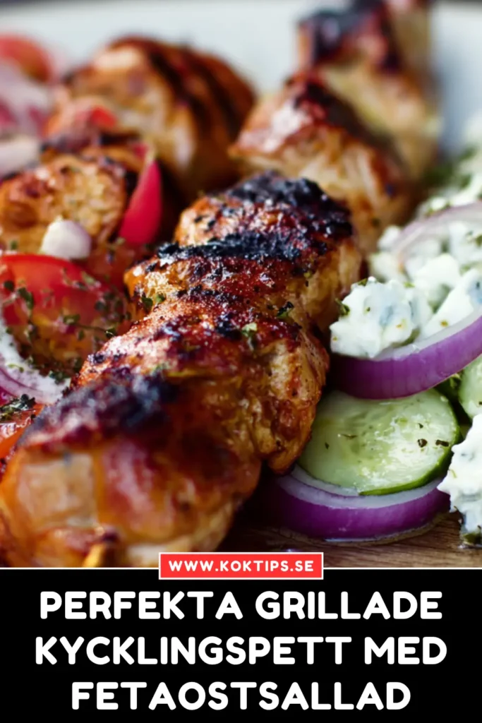 Perfekta grillade kycklingspett med fetaostsallad