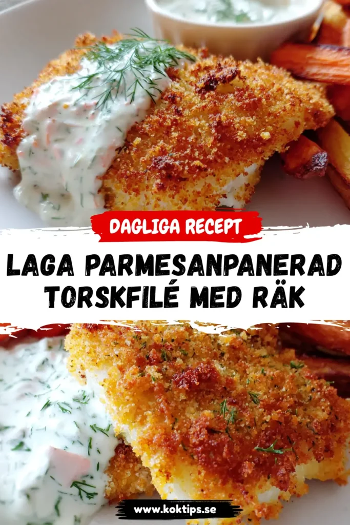 Laga parmesanpanerad torskfilé med räk och dillsås