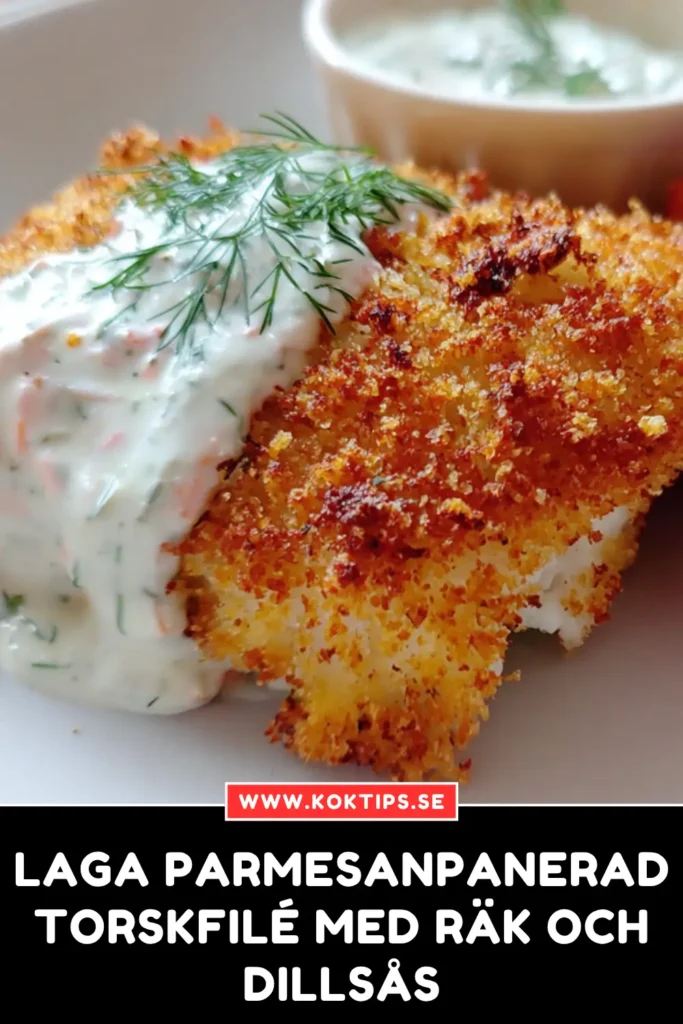 Laga parmesanpanerad torskfilé med räk och dillsås