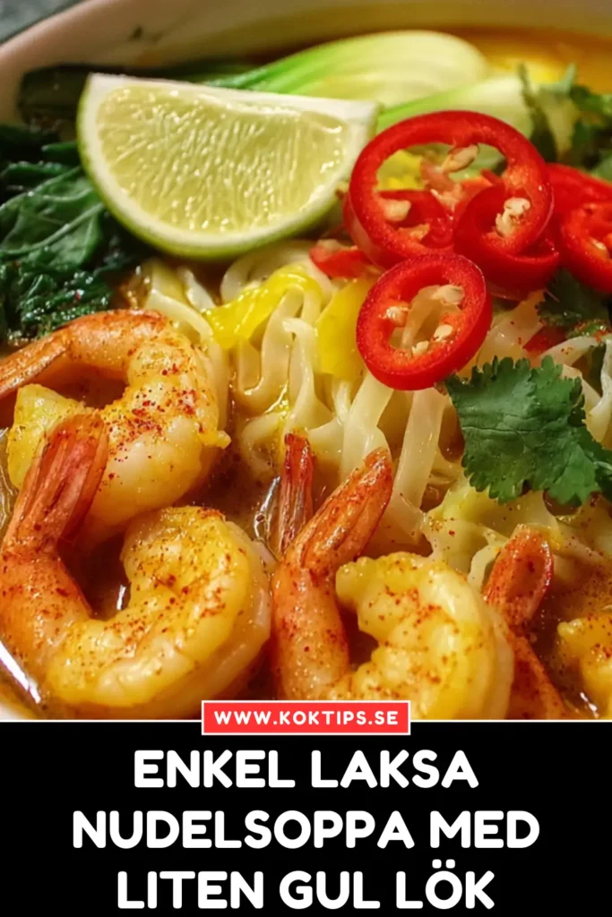 Enkel Laksa nudelsoppa med liten gul lök