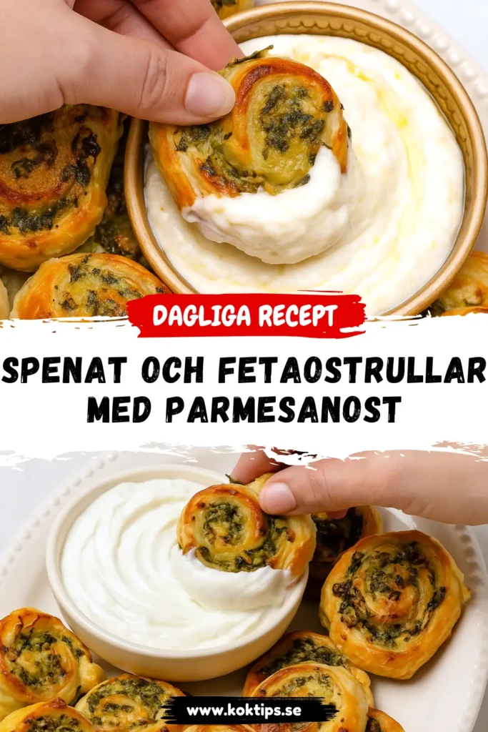 Snabba spenat och fetaostrullar med parmesanost
