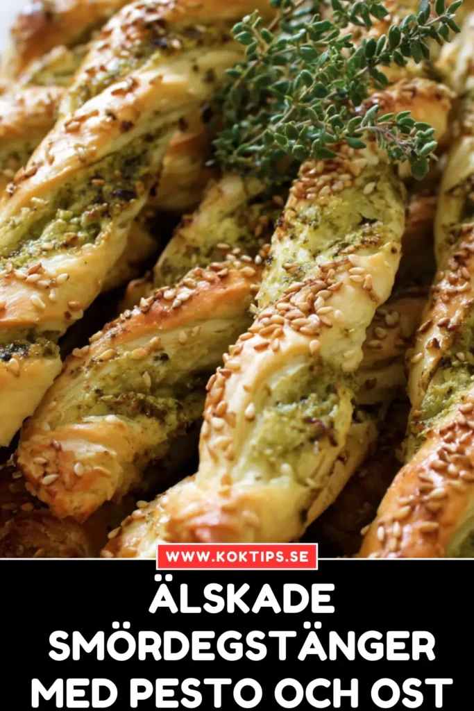 Älskade smördegstänger med pesto och ost