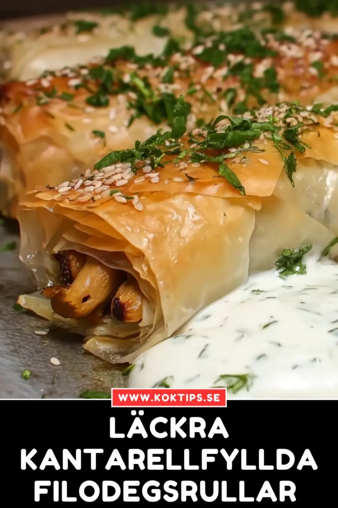 Läckra kantarellfyllda filodegsrullar recept