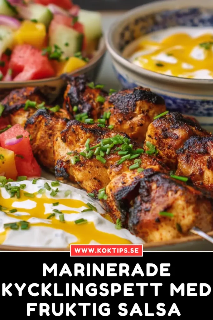 Marinerade Kycklingspett med Fruktig Salsa & Mangosås