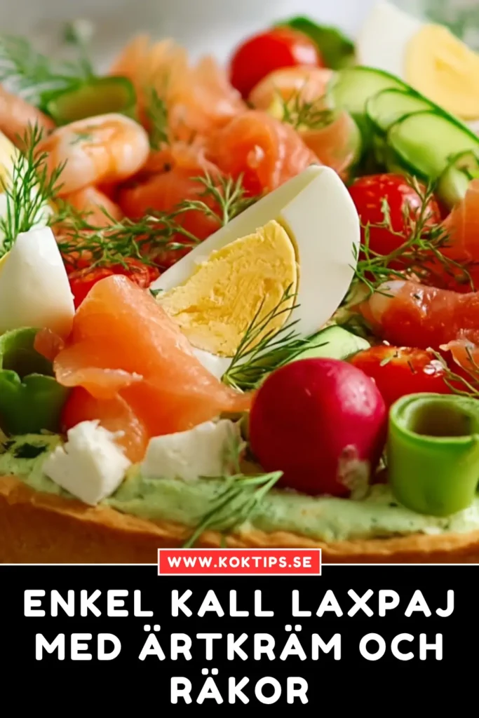 Enkel kall laxpaj med ärtkräm och räkor