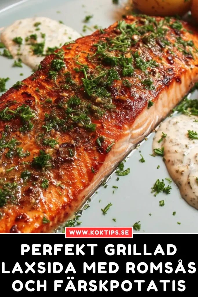 Perfekt grillad laxsida med romsås och färskpotatis