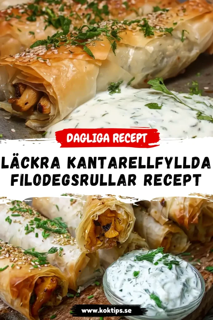 Läckra kantarellfyllda filodegsrullar recept
