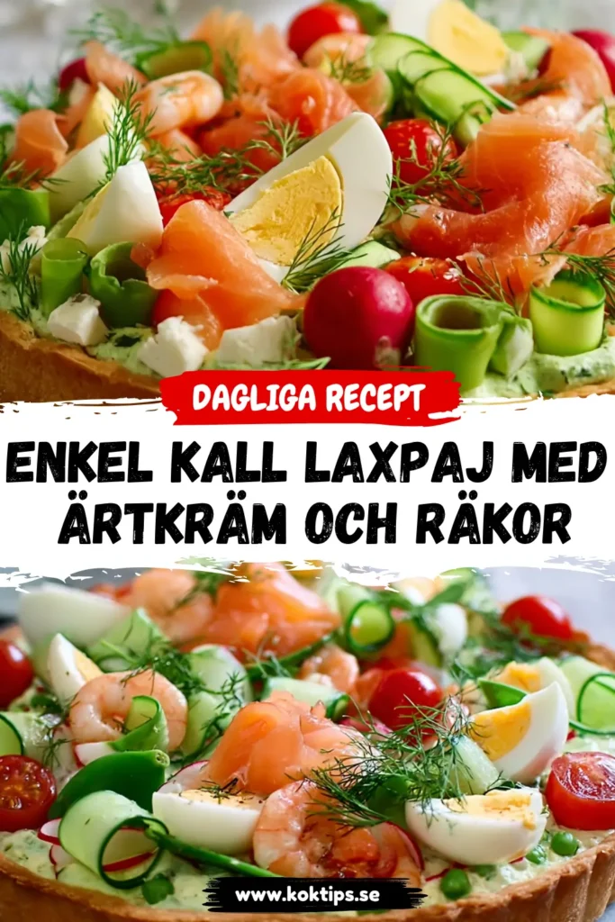 Enkel kall laxpaj med ärtkräm och räkor