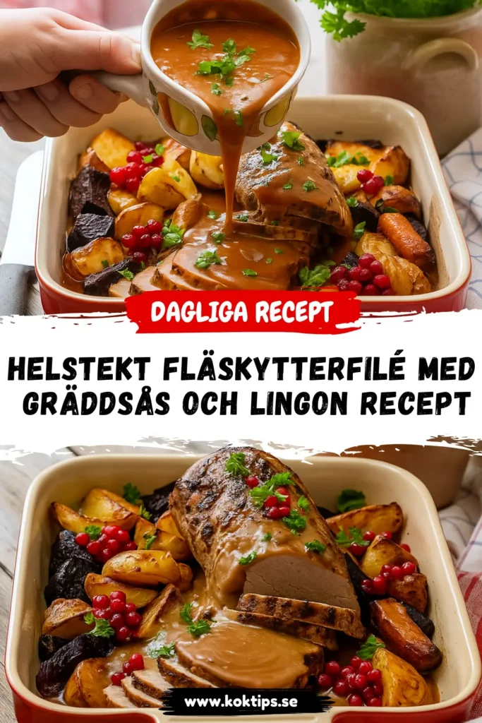 Helstekt fläskytterfilé med gräddsås och lingon Recept