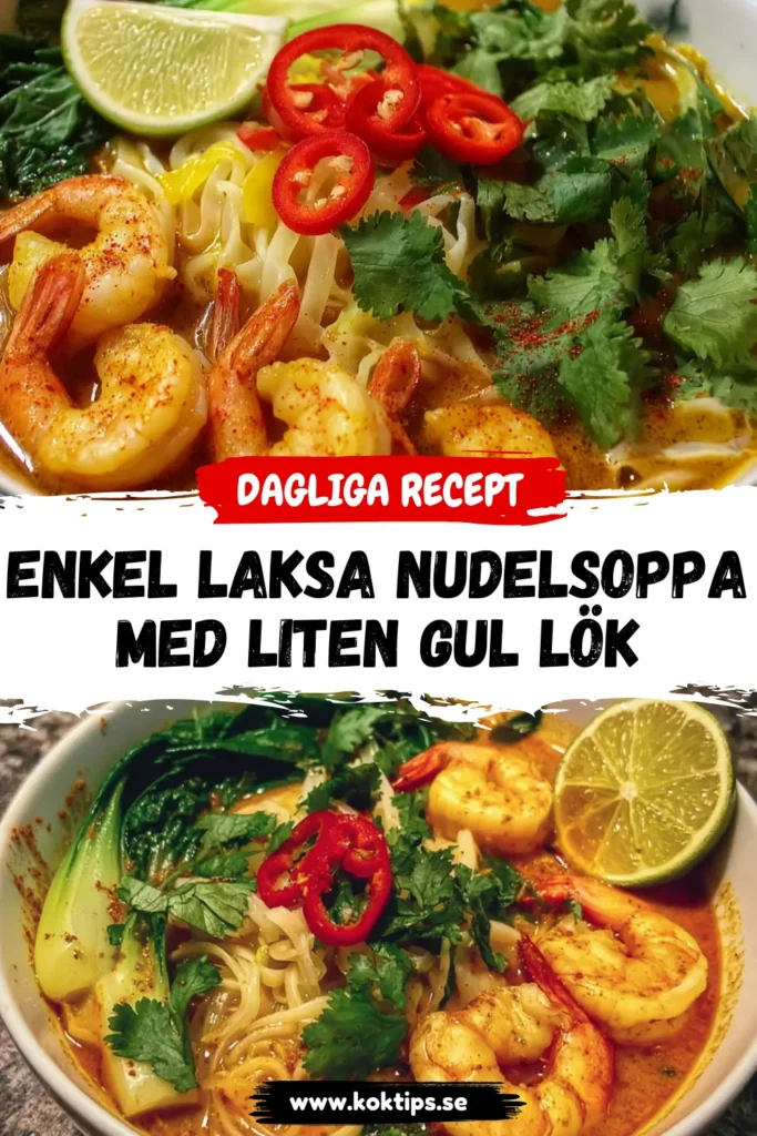 Enkel Laksa nudelsoppa med liten gul lök