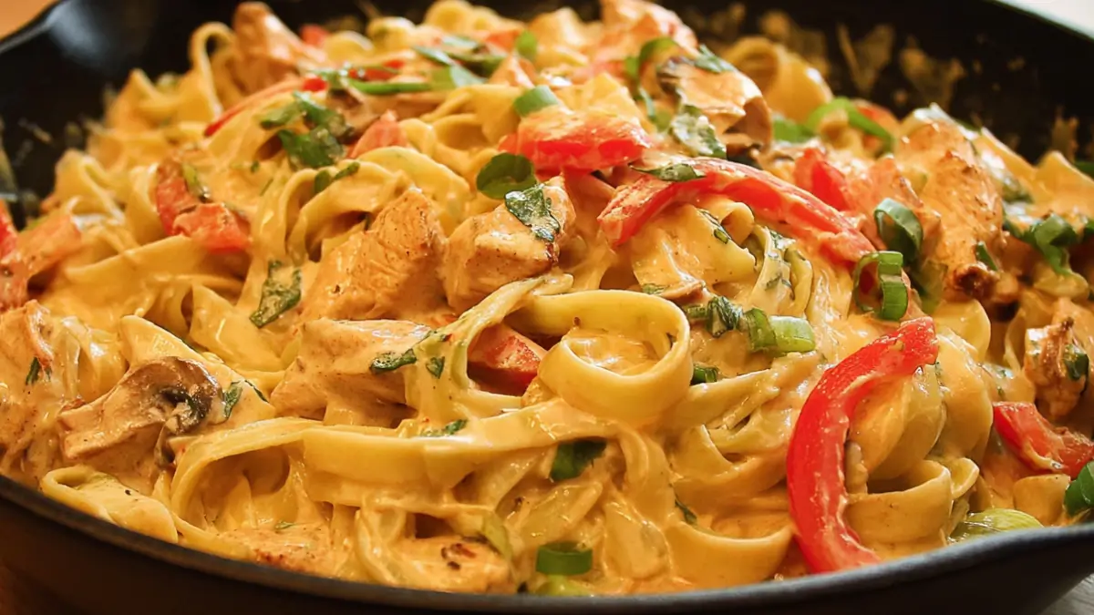 Krämig bandspagetti med kyckling: Snabbt och enkelt!