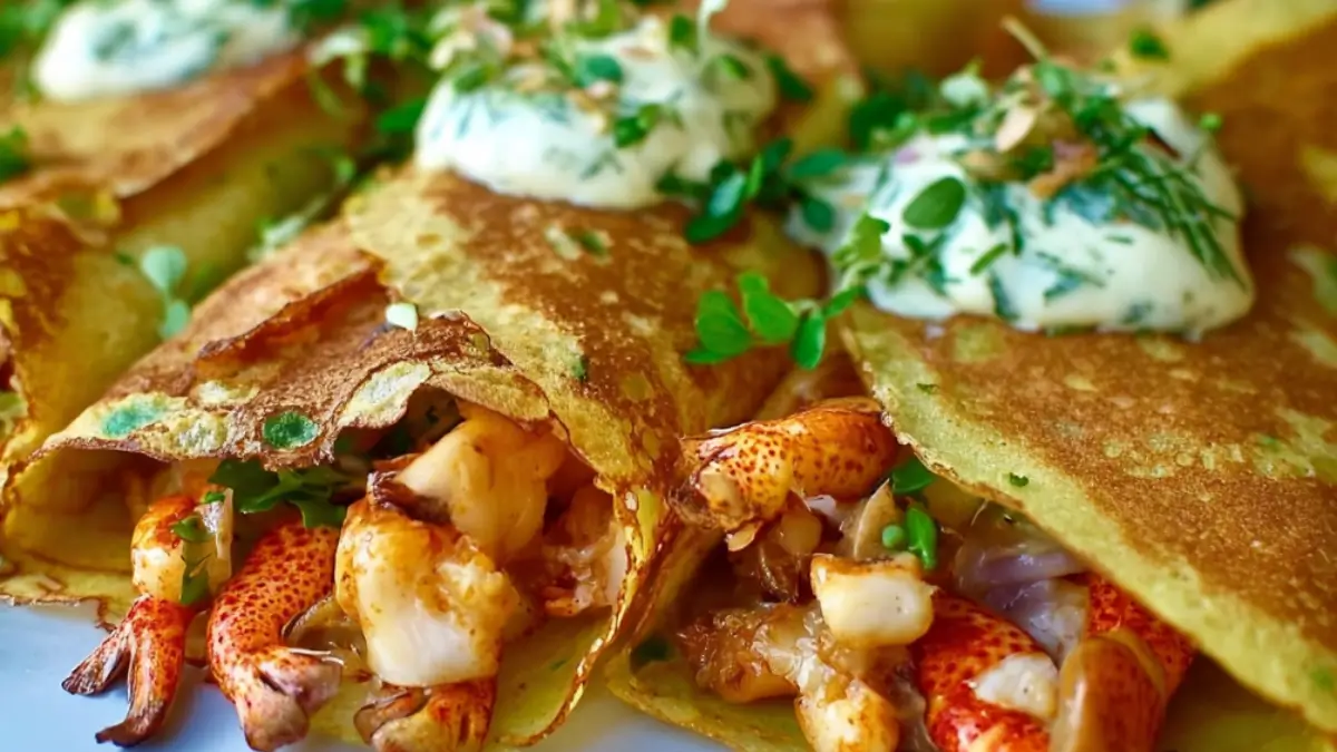 Lyxiga Crepes med Kantareller och Kräftor Hemma