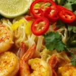 Enkel Laksa nudelsoppa med liten gul lök