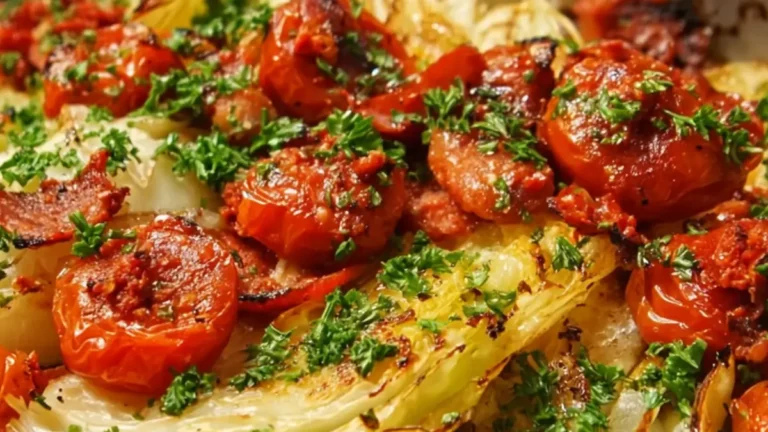 Smakrik ugnsbakad kål med chorizo och tomater