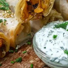 Läckra kantarellfyllda filodegsrullar recept