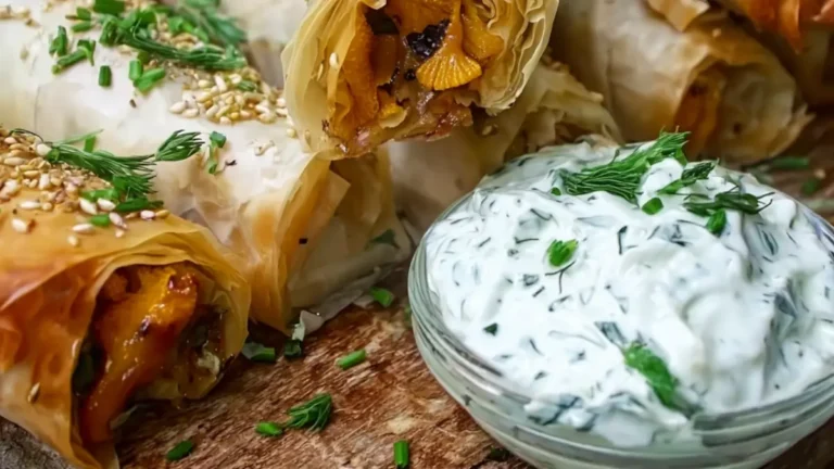Läckra kantarellfyllda filodegsrullar recept