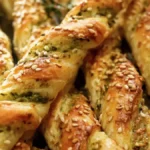 Älskade smördegstänger med pesto och ost