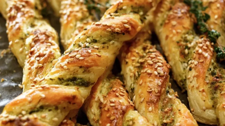 Älskade smördegstänger med pesto och ost