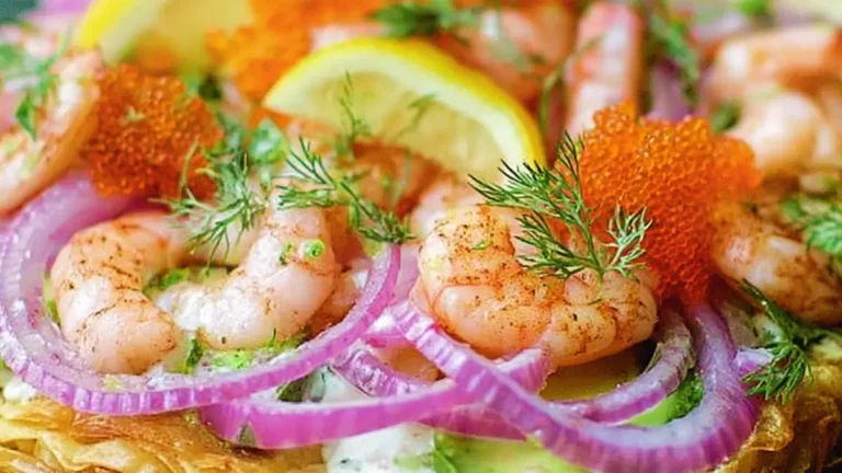 Enkla smördegsflarn med räkor och avokado recept