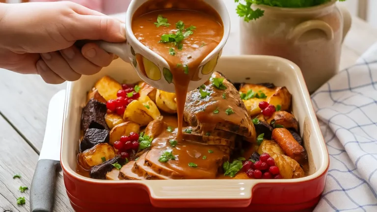 Helstekt fläskytterfilé med gräddsås och lingon Recept
