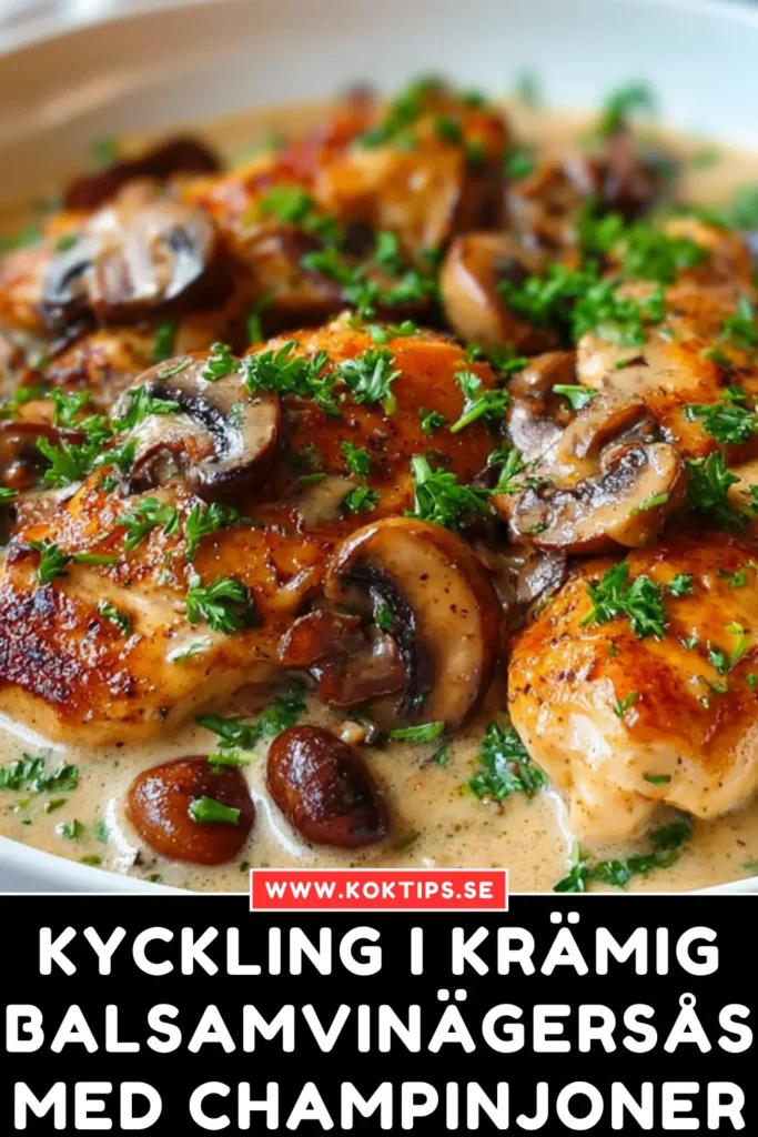 Kyckling i krämig balsamvinägersås med champinjoner