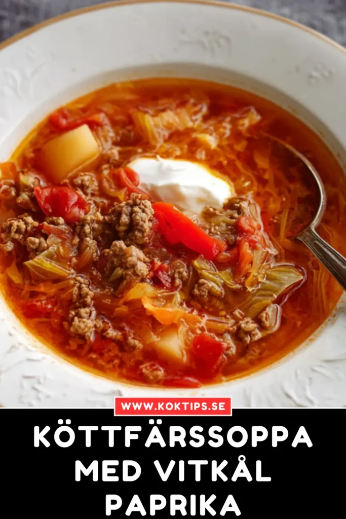 Köttfärssoppa med vitkål paprika