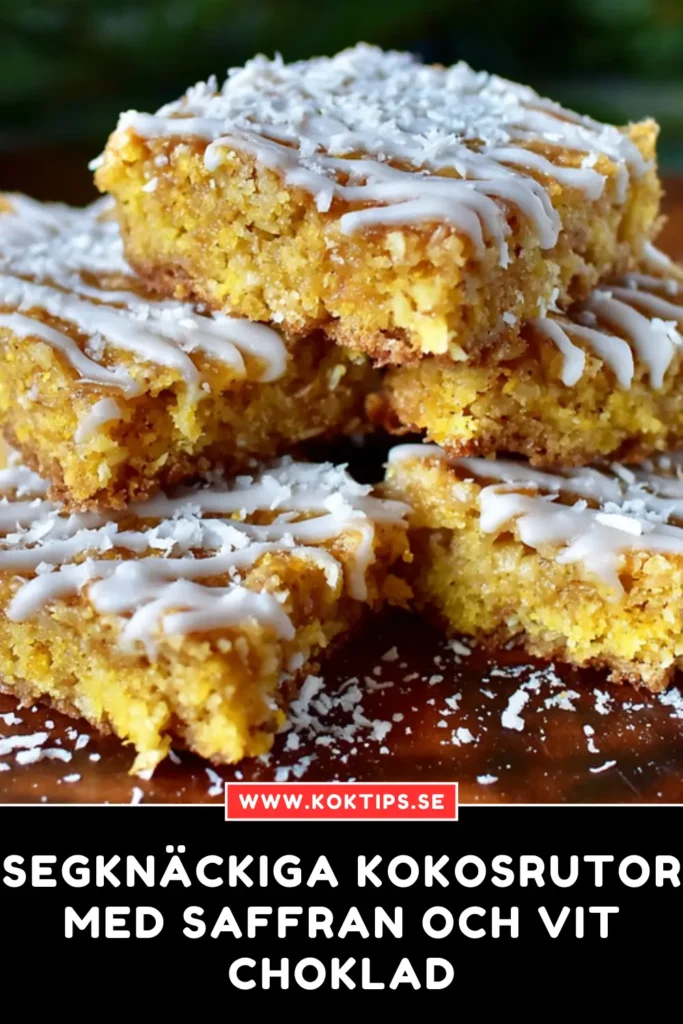 Segknäckiga kokosrutor med saffran och vit choklad
